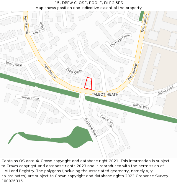 15, DREW CLOSE, POOLE, BH12 5ES: Location map and indicative extent of plot