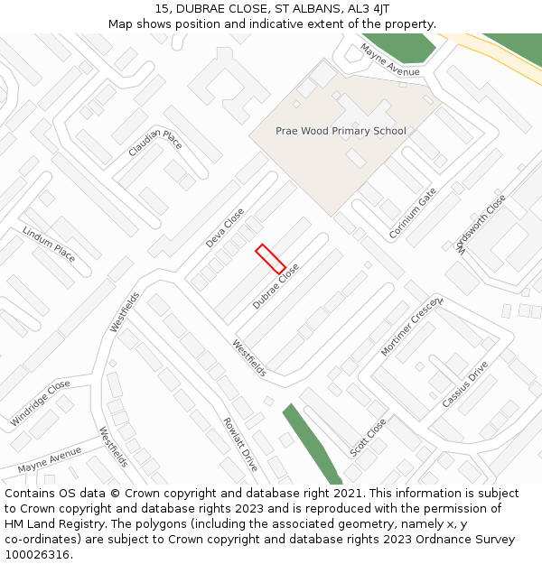 15, DUBRAE CLOSE, ST ALBANS, AL3 4JT: Location map and indicative extent of plot