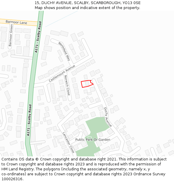 15, DUCHY AVENUE, SCALBY, SCARBOROUGH, YO13 0SE: Location map and indicative extent of plot