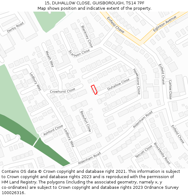 15, DUHALLOW CLOSE, GUISBOROUGH, TS14 7PF: Location map and indicative extent of plot