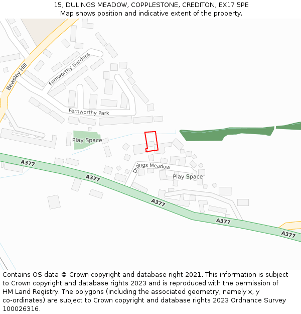 15, DULINGS MEADOW, COPPLESTONE, CREDITON, EX17 5PE: Location map and indicative extent of plot