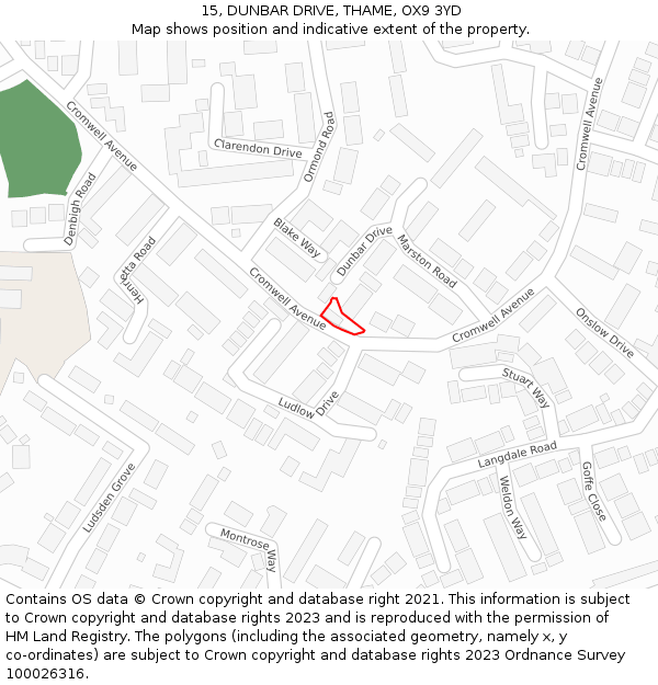 15, DUNBAR DRIVE, THAME, OX9 3YD: Location map and indicative extent of plot