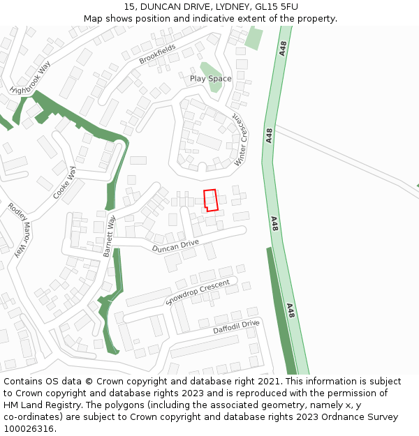 15, DUNCAN DRIVE, LYDNEY, GL15 5FU: Location map and indicative extent of plot