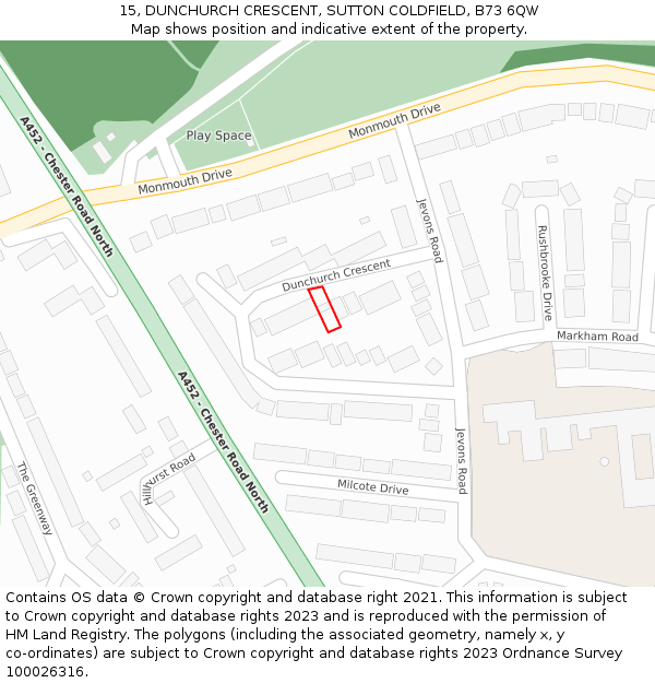 15, DUNCHURCH CRESCENT, SUTTON COLDFIELD, B73 6QW: Location map and indicative extent of plot
