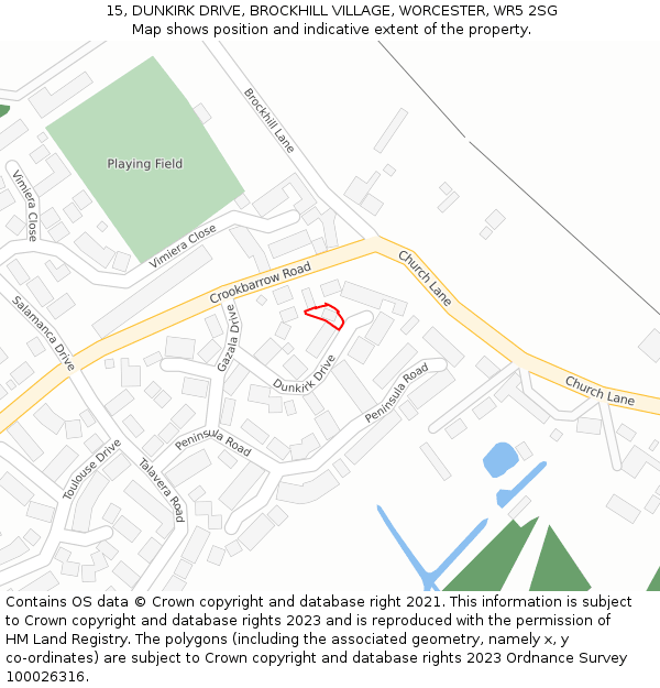 15, DUNKIRK DRIVE, BROCKHILL VILLAGE, WORCESTER, WR5 2SG: Location map and indicative extent of plot