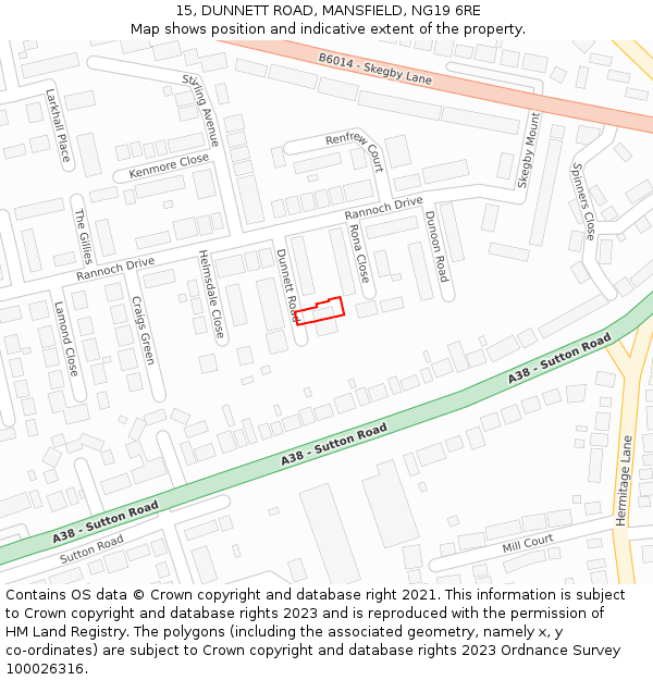 15, DUNNETT ROAD, MANSFIELD, NG19 6RE: Location map and indicative extent of plot