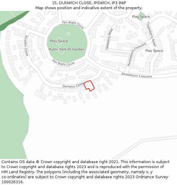 15, DUNWICH CLOSE, IPSWICH, IP3 9WF: Location map and indicative extent of plot