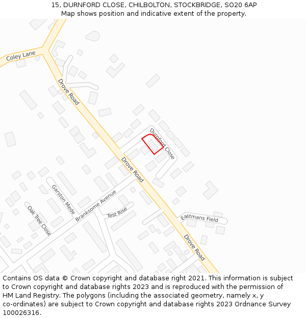 15, DURNFORD CLOSE, CHILBOLTON, STOCKBRIDGE, SO20 6AP: Location map and indicative extent of plot