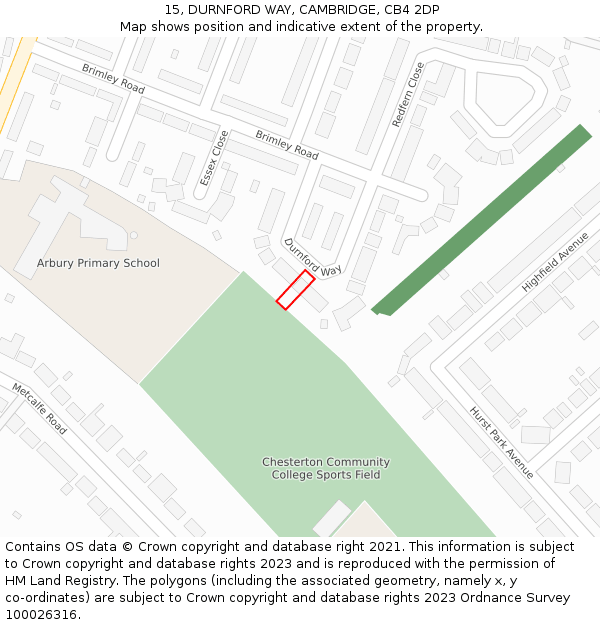 15, DURNFORD WAY, CAMBRIDGE, CB4 2DP: Location map and indicative extent of plot