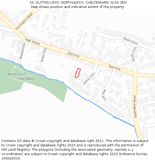 15, DUTTON LEYS, NORTHLEACH, CHELTENHAM, GL54 3EN: Location map and indicative extent of plot