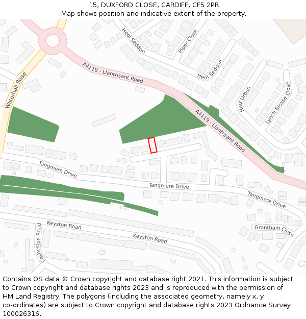 15, DUXFORD CLOSE, CARDIFF, CF5 2PR: Location map and indicative extent of plot