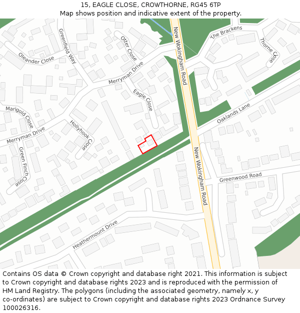15, EAGLE CLOSE, CROWTHORNE, RG45 6TP: Location map and indicative extent of plot