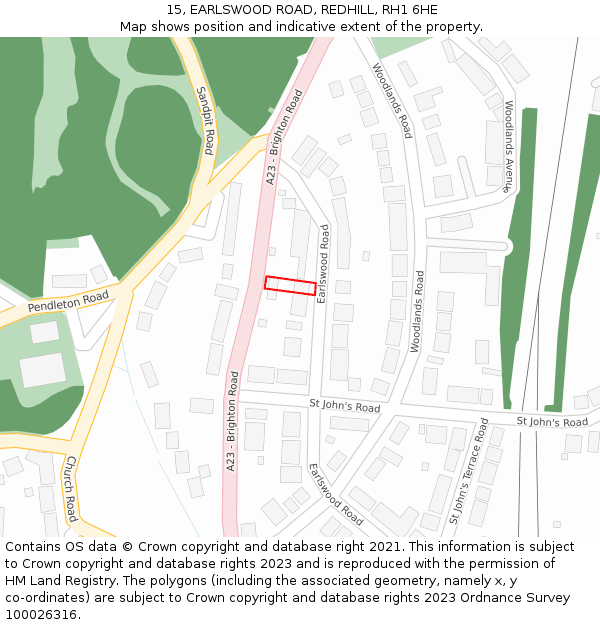 15, EARLSWOOD ROAD, REDHILL, RH1 6HE: Location map and indicative extent of plot