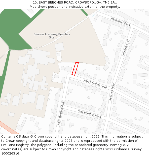 15, EAST BEECHES ROAD, CROWBOROUGH, TN6 2AU: Location map and indicative extent of plot