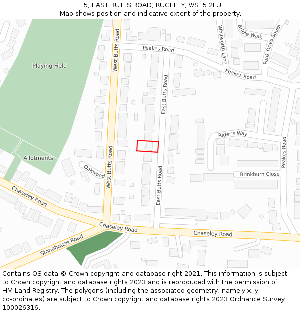 15, EAST BUTTS ROAD, RUGELEY, WS15 2LU: Location map and indicative extent of plot