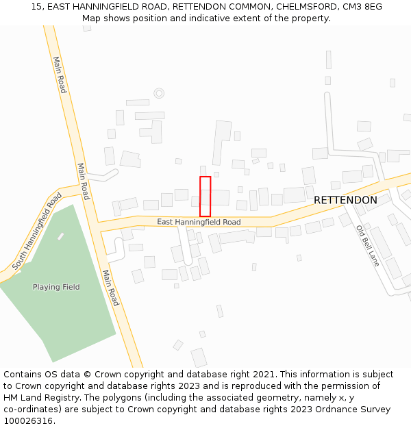 15, EAST HANNINGFIELD ROAD, RETTENDON COMMON, CHELMSFORD, CM3 8EG: Location map and indicative extent of plot