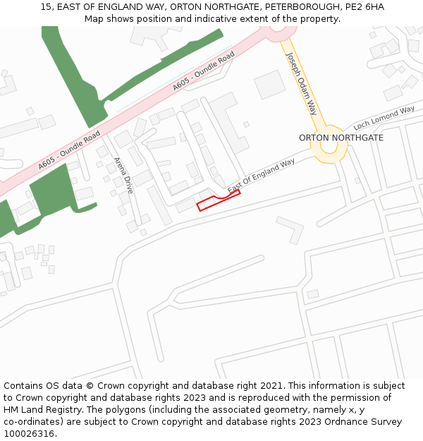 15, EAST OF ENGLAND WAY, ORTON NORTHGATE, PETERBOROUGH, PE2 6HA: Location map and indicative extent of plot