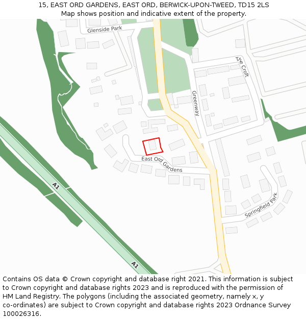 15, EAST ORD GARDENS, EAST ORD, BERWICK-UPON-TWEED, TD15 2LS: Location map and indicative extent of plot