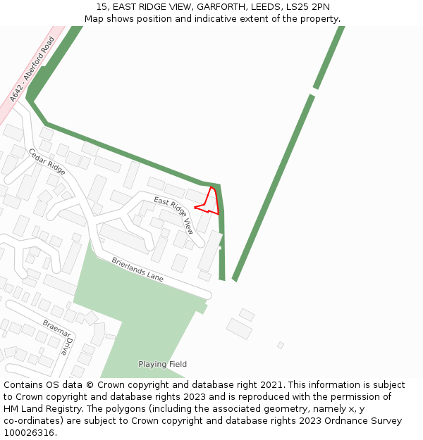 15, EAST RIDGE VIEW, GARFORTH, LEEDS, LS25 2PN: Location map and indicative extent of plot