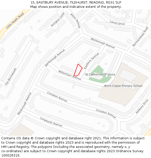 15, EASTBURY AVENUE, TILEHURST, READING, RG31 5LP: Location map and indicative extent of plot
