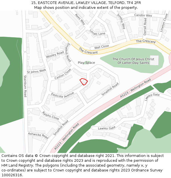 15, EASTCOTE AVENUE, LAWLEY VILLAGE, TELFORD, TF4 2FR: Location map and indicative extent of plot