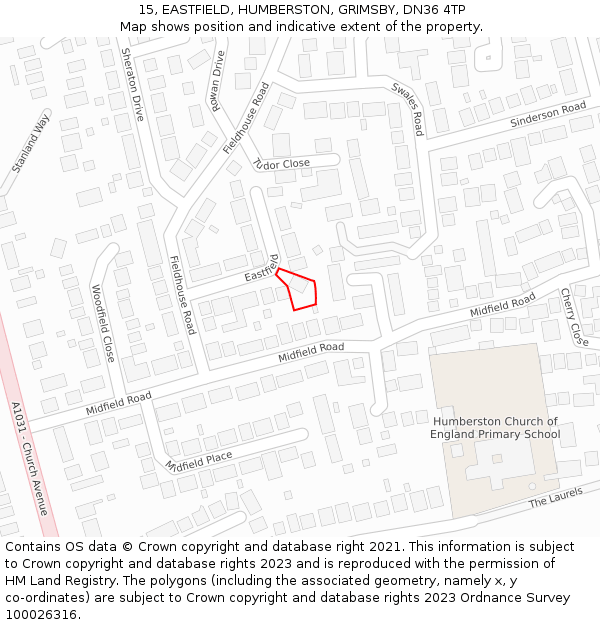 15, EASTFIELD, HUMBERSTON, GRIMSBY, DN36 4TP: Location map and indicative extent of plot