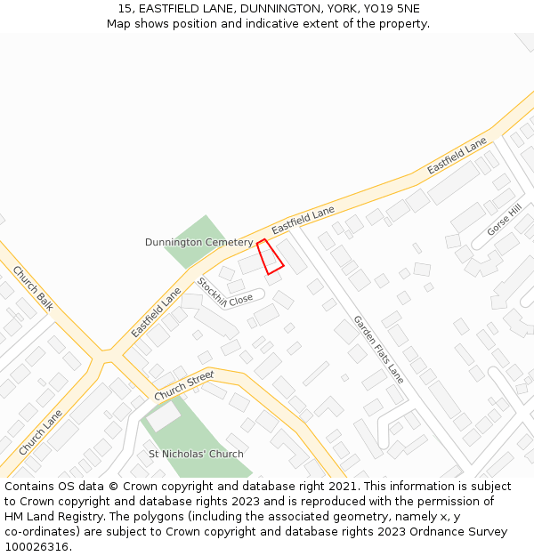15, EASTFIELD LANE, DUNNINGTON, YORK, YO19 5NE: Location map and indicative extent of plot