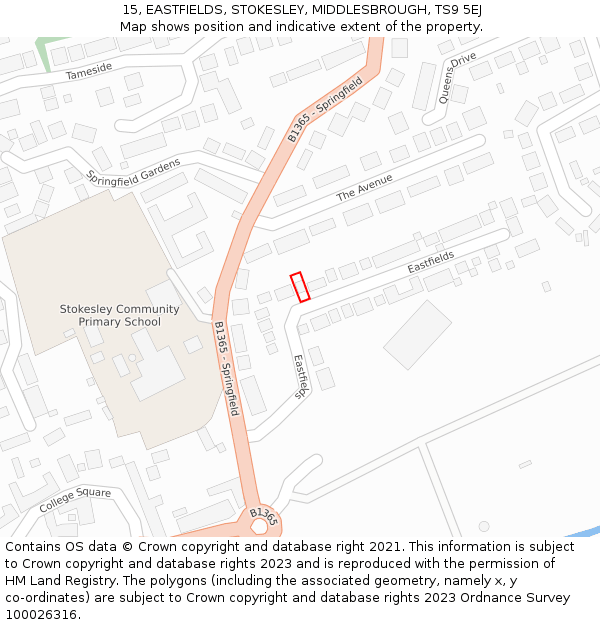 15, EASTFIELDS, STOKESLEY, MIDDLESBROUGH, TS9 5EJ: Location map and indicative extent of plot