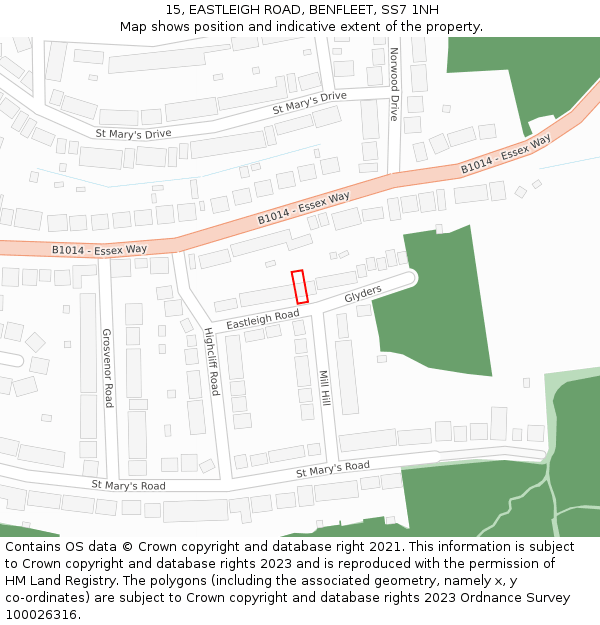 15, EASTLEIGH ROAD, BENFLEET, SS7 1NH: Location map and indicative extent of plot