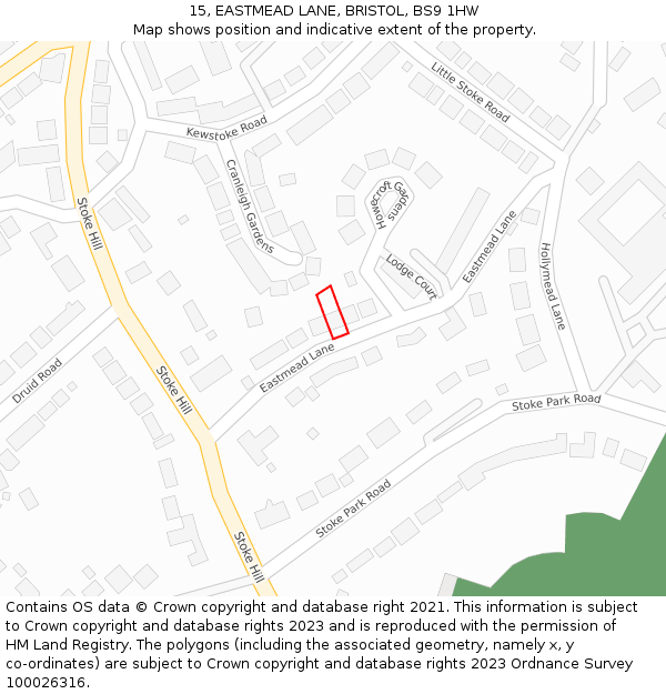 15, EASTMEAD LANE, BRISTOL, BS9 1HW: Location map and indicative extent of plot