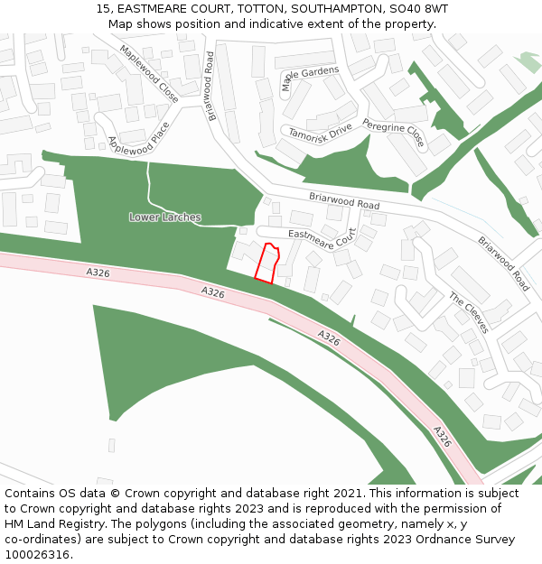 15, EASTMEARE COURT, TOTTON, SOUTHAMPTON, SO40 8WT: Location map and indicative extent of plot