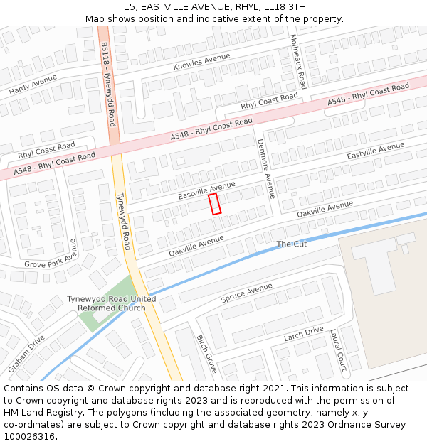 15, EASTVILLE AVENUE, RHYL, LL18 3TH: Location map and indicative extent of plot