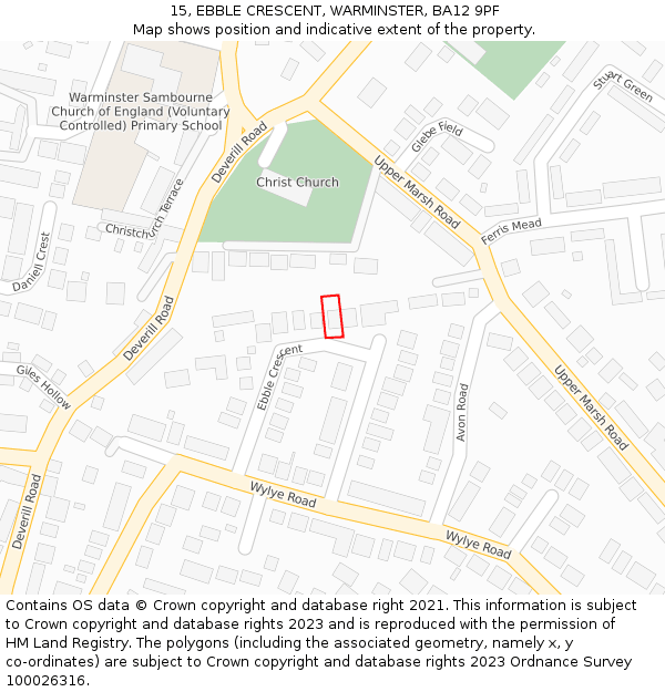 15, EBBLE CRESCENT, WARMINSTER, BA12 9PF: Location map and indicative extent of plot