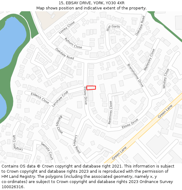 15, EBSAY DRIVE, YORK, YO30 4XR: Location map and indicative extent of plot