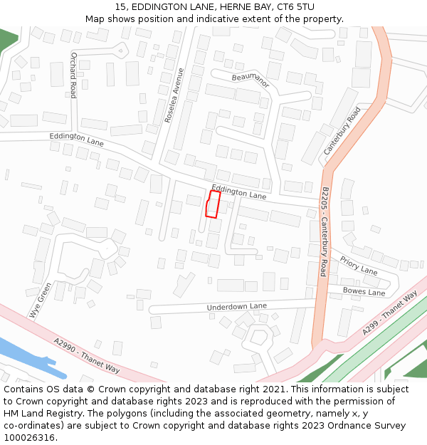 15, EDDINGTON LANE, HERNE BAY, CT6 5TU: Location map and indicative extent of plot