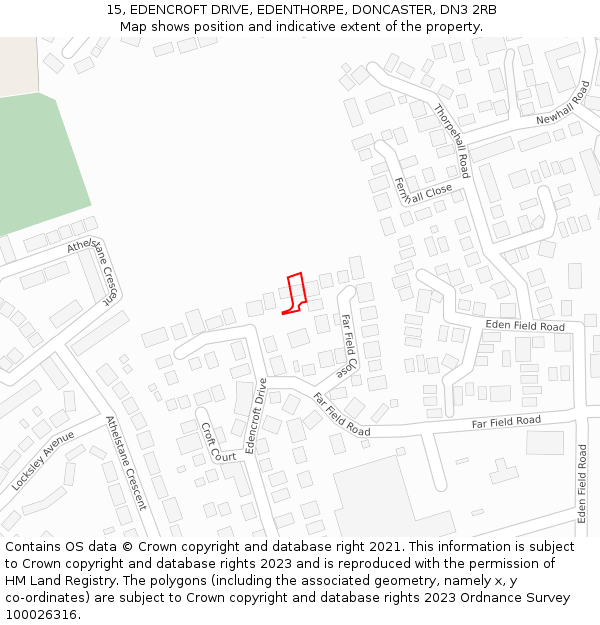 15, EDENCROFT DRIVE, EDENTHORPE, DONCASTER, DN3 2RB: Location map and indicative extent of plot