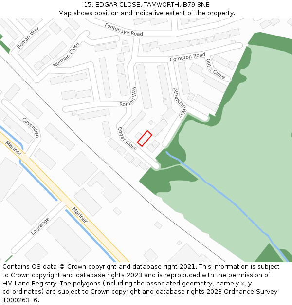 15, EDGAR CLOSE, TAMWORTH, B79 8NE: Location map and indicative extent of plot