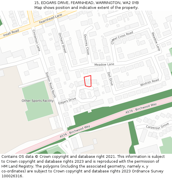 15, EDGARS DRIVE, FEARNHEAD, WARRINGTON, WA2 0YB: Location map and indicative extent of plot