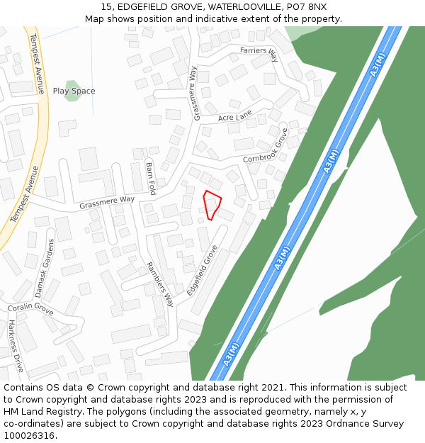 15, EDGEFIELD GROVE, WATERLOOVILLE, PO7 8NX: Location map and indicative extent of plot