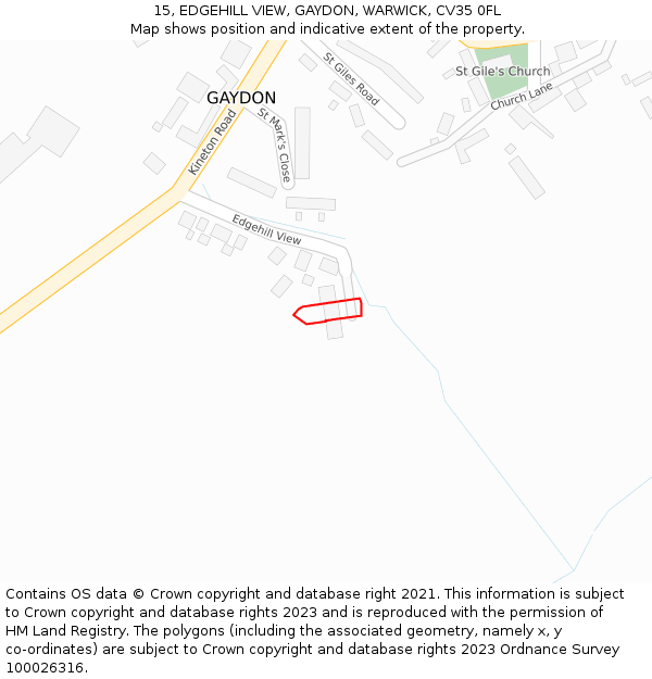 15, EDGEHILL VIEW, GAYDON, WARWICK, CV35 0FL: Location map and indicative extent of plot