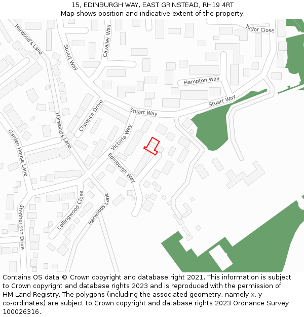15, EDINBURGH WAY, EAST GRINSTEAD, RH19 4RT: Location map and indicative extent of plot