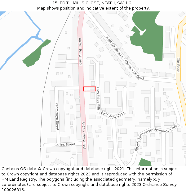 15, EDITH MILLS CLOSE, NEATH, SA11 2JL: Location map and indicative extent of plot