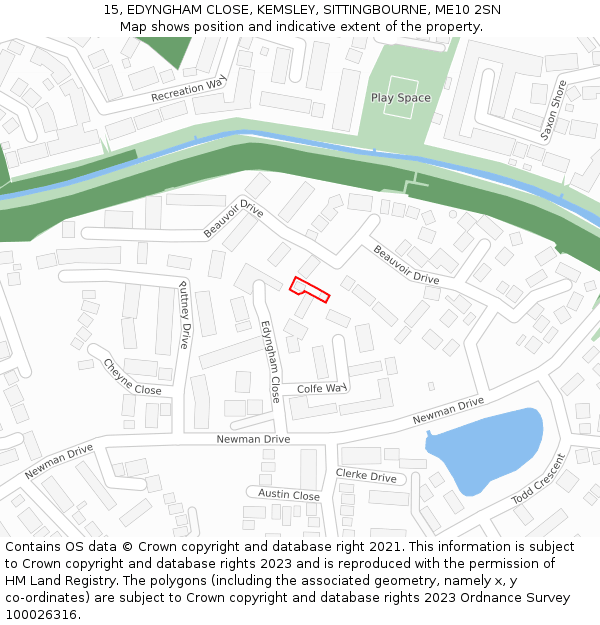 15, EDYNGHAM CLOSE, KEMSLEY, SITTINGBOURNE, ME10 2SN: Location map and indicative extent of plot