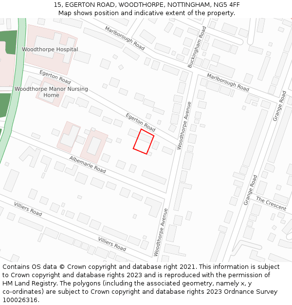 15, EGERTON ROAD, WOODTHORPE, NOTTINGHAM, NG5 4FF: Location map and indicative extent of plot