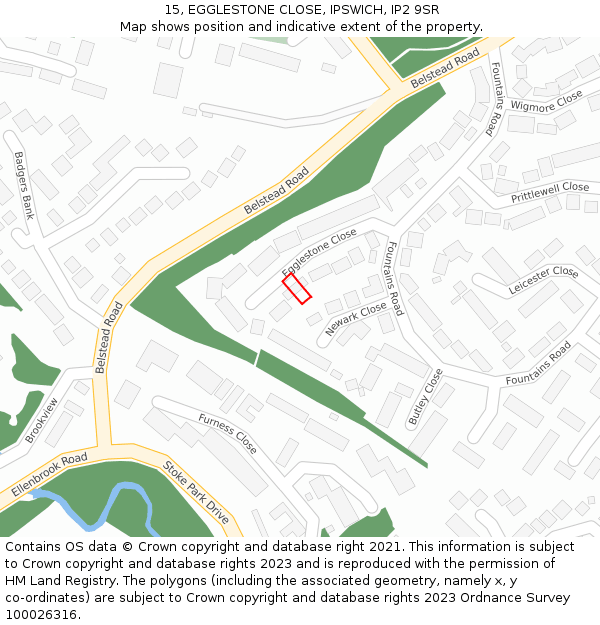 15, EGGLESTONE CLOSE, IPSWICH, IP2 9SR: Location map and indicative extent of plot