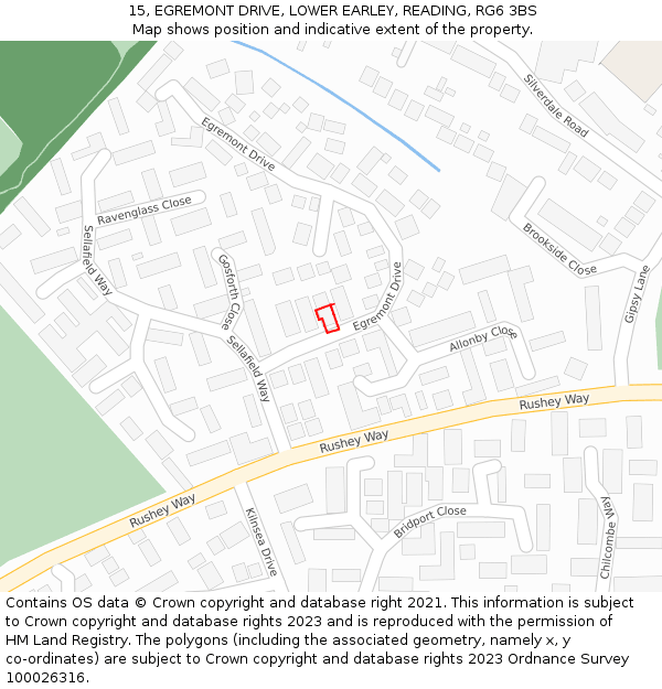 15, EGREMONT DRIVE, LOWER EARLEY, READING, RG6 3BS: Location map and indicative extent of plot