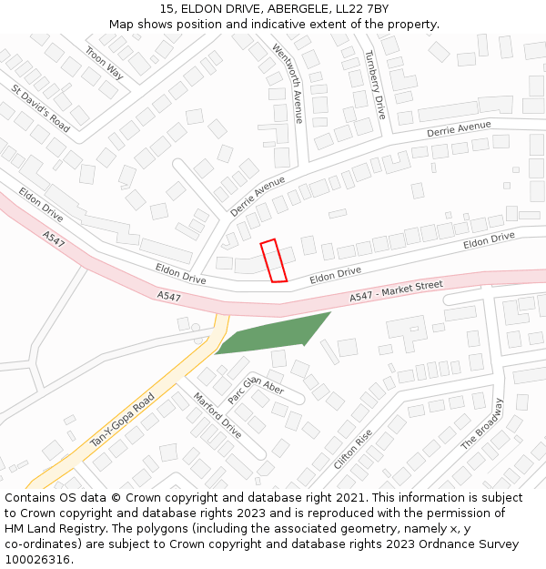 15, ELDON DRIVE, ABERGELE, LL22 7BY: Location map and indicative extent of plot