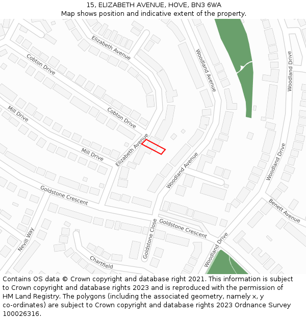 15, ELIZABETH AVENUE, HOVE, BN3 6WA: Location map and indicative extent of plot