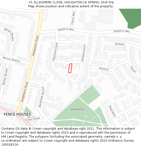 15, ELLESMERE CLOSE, HOUGHTON LE SPRING, DH4 5NJ: Location map and indicative extent of plot