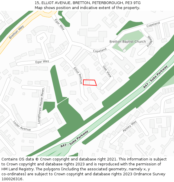 15, ELLIOT AVENUE, BRETTON, PETERBOROUGH, PE3 9TG: Location map and indicative extent of plot